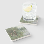 2人の女性魚釣りオンザグラスバイザリバー ストーンコースター (横)