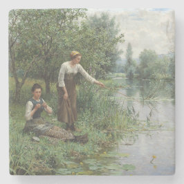 2人の女性魚釣りオンザグラスバイザリバー ストーンコースター