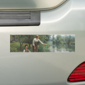 2人の女性魚釣りオンザグラスバイザリバー バンパーステッカー (車上)