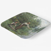 2人の女性魚釣りオンザグラスバイザリバー ペーパープレート (傾斜あり)