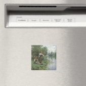 2人の女性魚釣りオンザグラスバイザリバー マグネット (インサイチュ (食洗機))