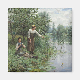 2人の女性魚釣りオンザグラスバイザリバー マグネット