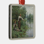 2人の女性魚釣りオンザグラスバイザリバー メタルオーナメント (右)