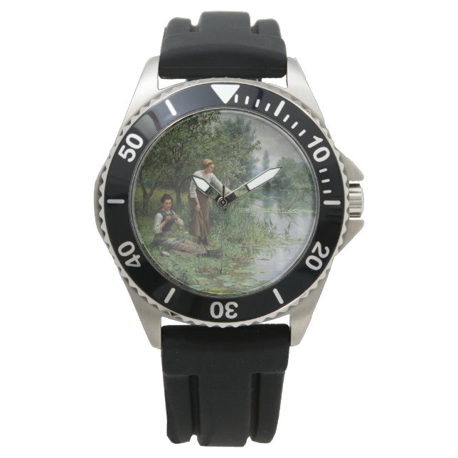 2人の女性魚釣りオンザグラスバイザリバー 腕時計 (正面)