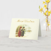 2人の姉妹とヴィンテージの白いクリスマスシーン カード (黄色い花)