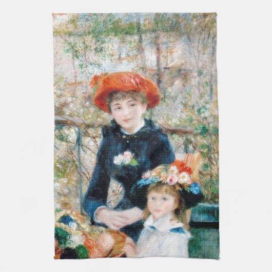 2人の姉妹、テラス・オーガストルノアール キッチンタオル (縦)