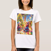 2人の子供が一緒に過ごす遊クリスマスシーン Tシャツ (正面)