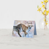 2人の子犬の友人が折り畳んだグリーティングカード カード (黄色い花)