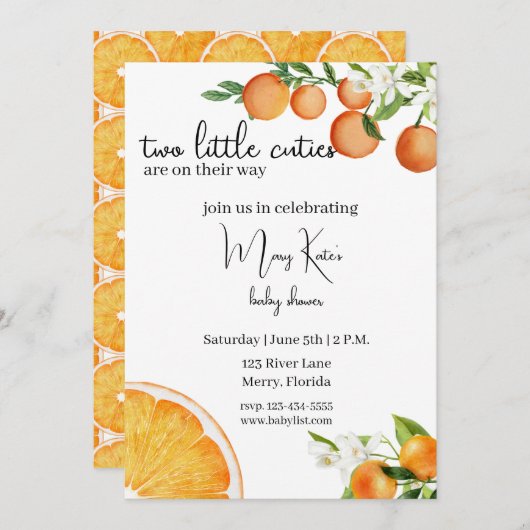 2人の小さなかわいこちゃんが赤ちゃんのシャワーを途中にある 招待状 (正面/裏面)