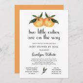 2人の小さなかわいこちゃんツインベビーシャワーbyメール 招待状 (正面/裏面)