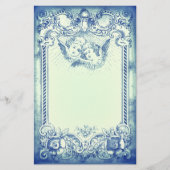 2人の小さなクリスマス天使と青い縁ど色 便箋 (正面)