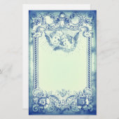 2人の小さなクリスマス天使と青い縁ど色 便箋 (正面/裏面)