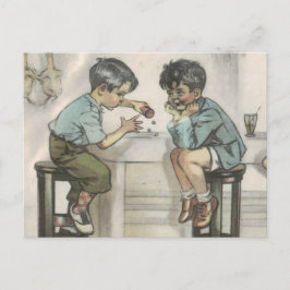 2人の小さな男遊の子とサイコロ ポストカード