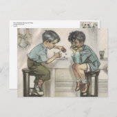 2人の小さな男遊の子とサイコロ ポストカード (正面/裏面)