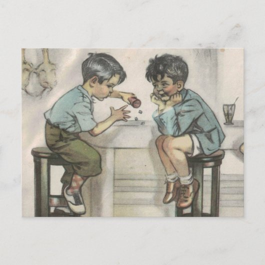 2人の小さな男遊の子とサイコロ ポストカード (正面)