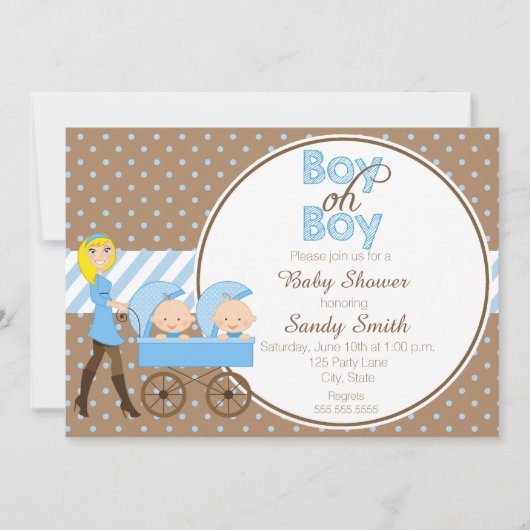 2人の少年がベビーカーのベビーシャワー招待状 招待状 (正面)