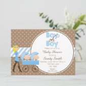 2人の少年がベビーカーのベビーシャワー招待状 招待状 (スタンド正面)