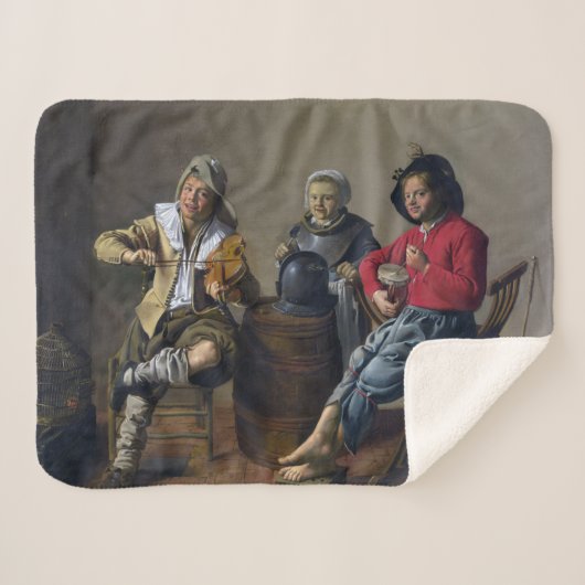 2人の少年と少女が音楽を作る(ミュージシャン) シェルパブランケット (正面(横))