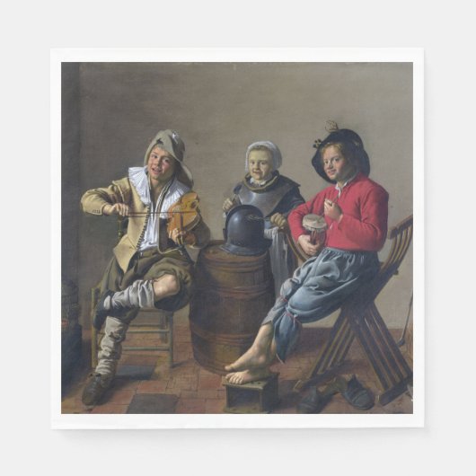 2人の少年と少女が音楽を作る(ミュージシャン) スタンダードランチョンナプキン (正面)