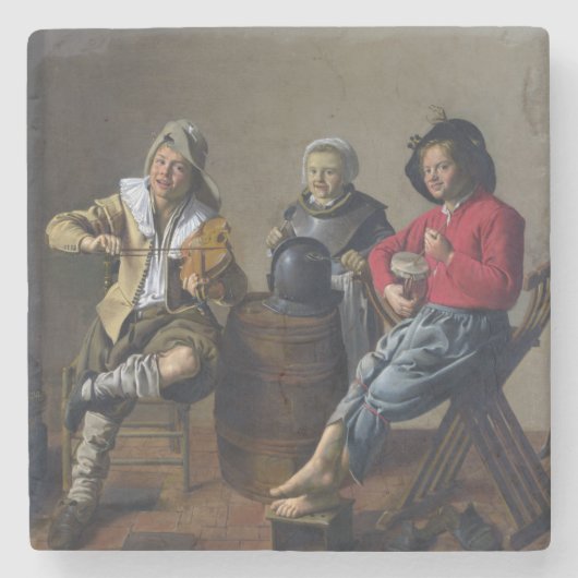 2人の少年と少女が音楽を作る(ミュージシャン) ストーンコースター (正面)