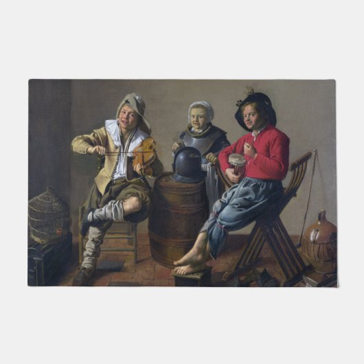 2人の少年と少女が音楽を作る(ミュージシャン) ドアマット (正面)