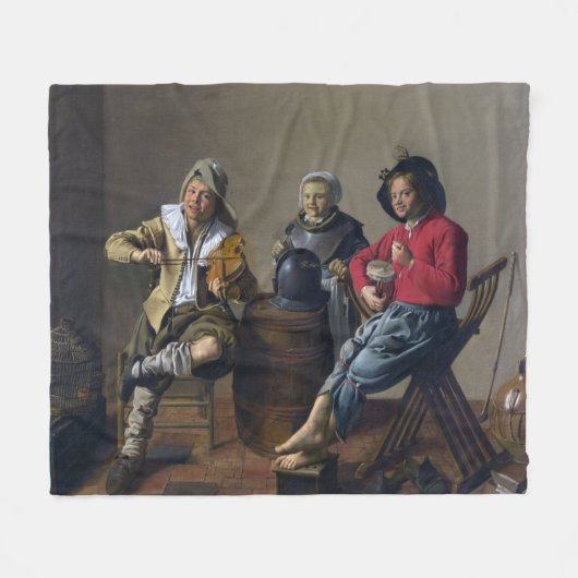 2人の少年と少女が音楽を作る(ミュージシャン) フリースブランケット (正面(横))