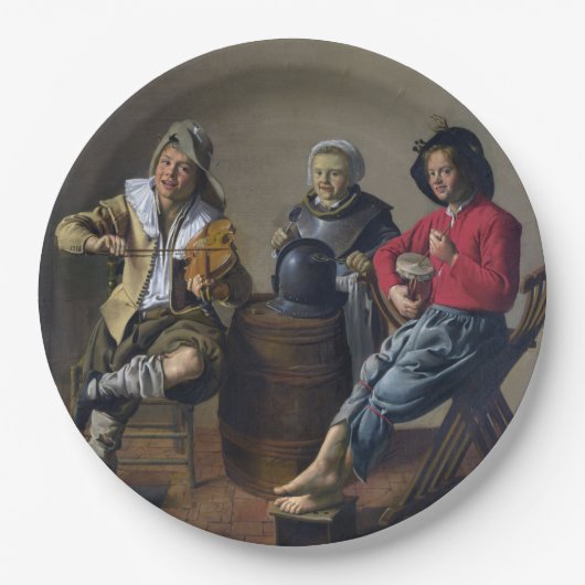 2人の少年と少女が音楽を作る(ミュージシャン) ペーパープレート (正面)