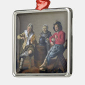 2人の少年と少女が音楽を作る(ミュージシャン) メタルオーナメント (左)