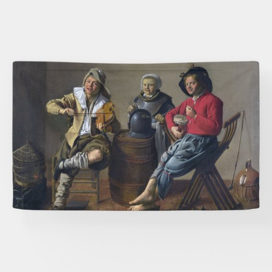 2人の少年と少女が音楽を作る(ミュージシャン) 横断幕 (横)