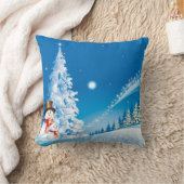 2人の幸せな雪だるま クッション (ブランケット)