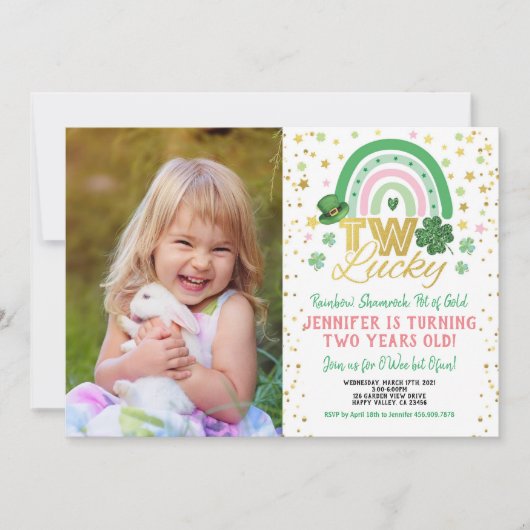 2人の幸運な女の子ファースト誕生日セントパトリックの写真 招待状 (正面)