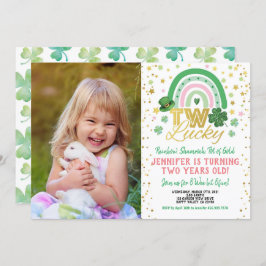 2人の幸運な女の子ファースト誕生日セントパトリックの写真 招待状