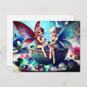 2人の座っている妖精 ポストカード (正面/裏面)