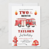 2人の救助消防車の少年たち2歳の誕生日 招待状 (正面)