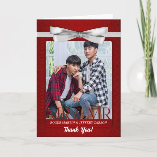 2人の新郎から贈る真っ赤なゲイウェディング サンキューカード (正面)