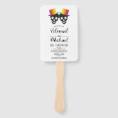 2人の新郎が虹色のカラフルな結婚式プログラム ハンドファン (正面)