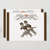 2人の新郎の陽気な結婚式招待状のブラウンのかわいいピンク 招待状 (正面/裏面)