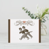 2人の新郎の陽気な結婚式招待状のブラウンのかわいいピンク 招待状 (スタンド正面)