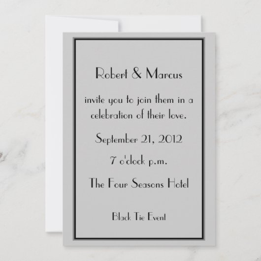 2人の新郎ゲイの結婚式のタキシード 招待状 (裏面)