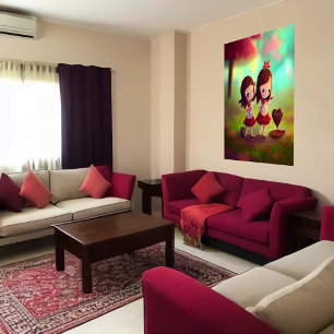 2人の最高の友達とチョコレートハート   AI Art ポスター