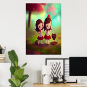 2人の最高の友達とチョコレートハート | AI Art ポスター (ホームオフィス)