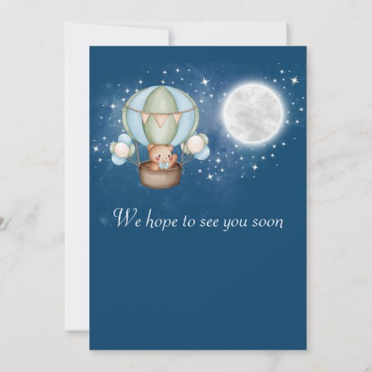 2人の月の男の子が気球で2回目の誕生日 招待状 (裏面)