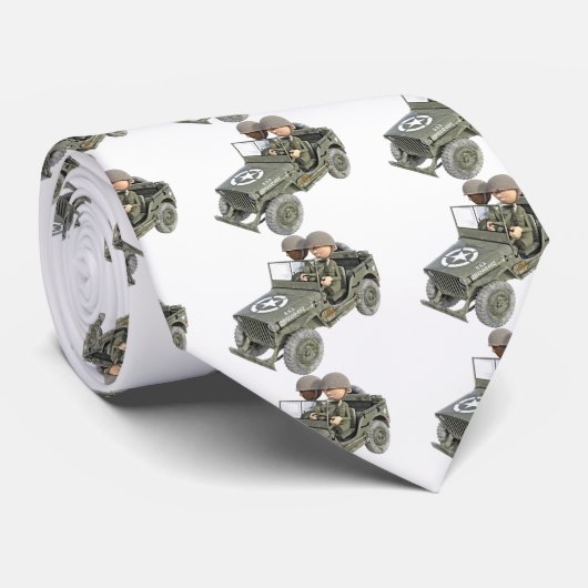 2人の漫画の兵士が付いているジープ ネクタイ (ロール)