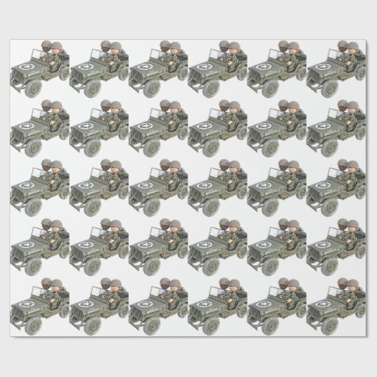 2人の漫画の兵士が付いているジープ ラッピングペーパー (フラット)