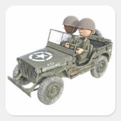 2人の漫画の兵士とジープ スクエアシール (正面)