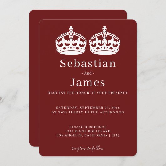 2人の王がペアクラウンをテーマにしたゲイ結婚の (正面/裏面)