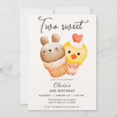 2人の甘いアイスクリームの第2の誕生日 招待状 (正面)