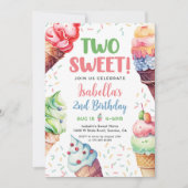 2人の甘い女の子アイスクリーム2nd誕生日 招待状 (正面)