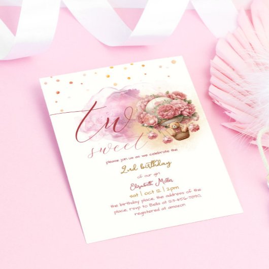 2人の甘い魅惑のバルーンガール2nd誕生日 招待状