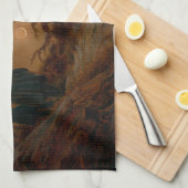 2人の男が夜に月を眺める キッチンタオル (四つ折り)